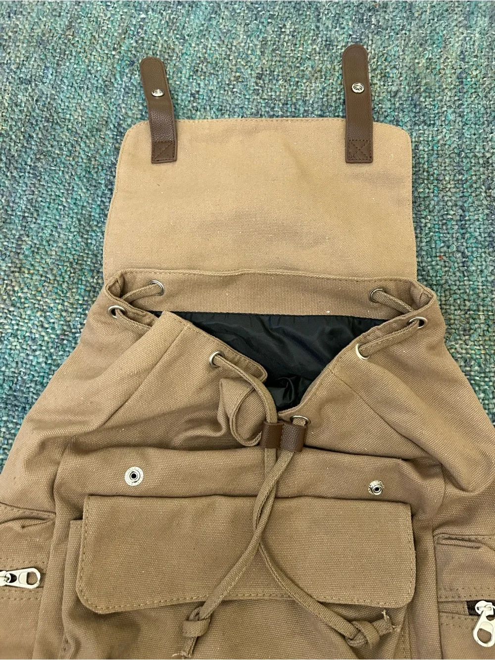 Bella Russo Drawstring Khaki Canvas Backpack 18